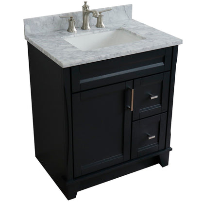 31" Single sink vanity in Dark Gray finish with White Carrara marble with rectangle sink