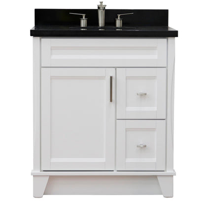 31" Single sink vanity in White finish with Black galaxy granite with oval sink