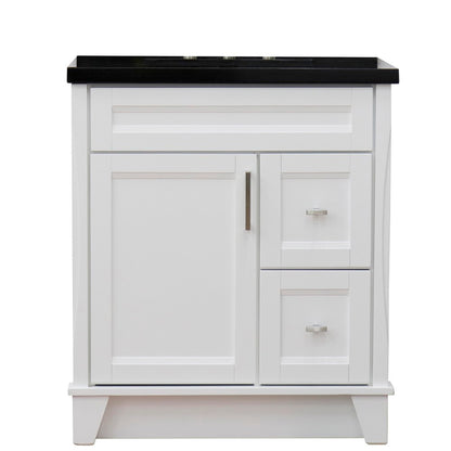 31" Single sink vanity in White finish with Black galaxy granite with rectangle sink