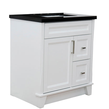 31" Single sink vanity in White finish with Black galaxy granite with rectangle sink