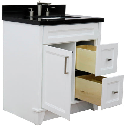 31" Single sink vanity in White finish with Black galaxy granite with rectangle sink