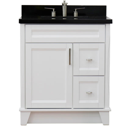 31" Single sink vanity in White finish with Black galaxy granite with rectangle sink