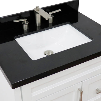 31" Single sink vanity in White finish with Black galaxy granite with rectangle sink