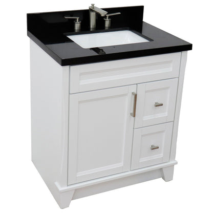 31" Single sink vanity in White finish with Black galaxy granite with rectangle sink