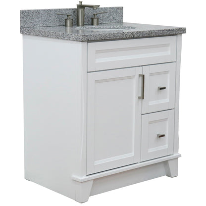 31" Single sink vanity in White finish with Gray granite with oval sink