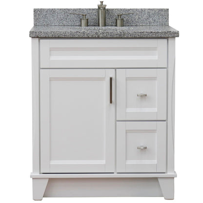 31" Single sink vanity in White finish with Gray granite with oval sink