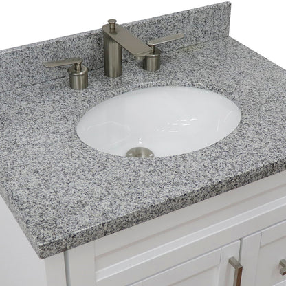 31" Single sink vanity in White finish with Gray granite with oval sink