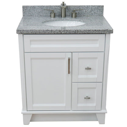 31" Single sink vanity in White finish with Gray granite with oval sink