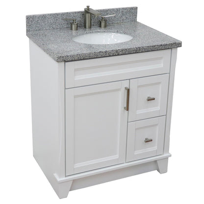 31" Single sink vanity in White finish with Gray granite with oval sink