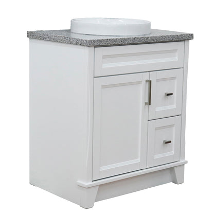 31" Single sink vanity in White finish with Gray granite with round sink