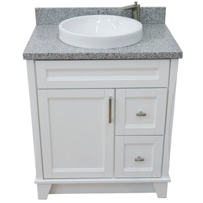 31" Single sink vanity in White finish with Gray granite with round sink