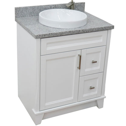 31" Single sink vanity in White finish with Gray granite with round sink