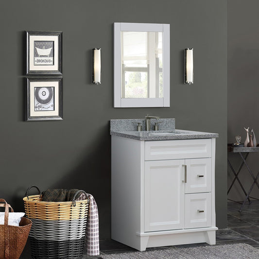 31" Single sink vanity in White finish with Gray granite with rectangle sink