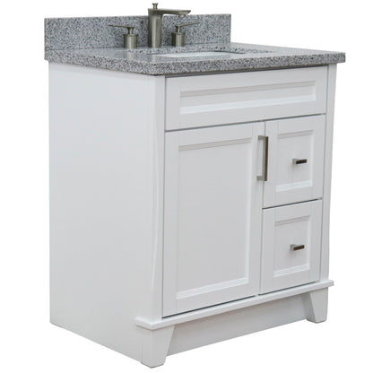 31" Single sink vanity in White finish with Gray granite with rectangle sink