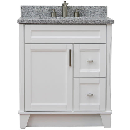 31" Single sink vanity in White finish with Gray granite with rectangle sink