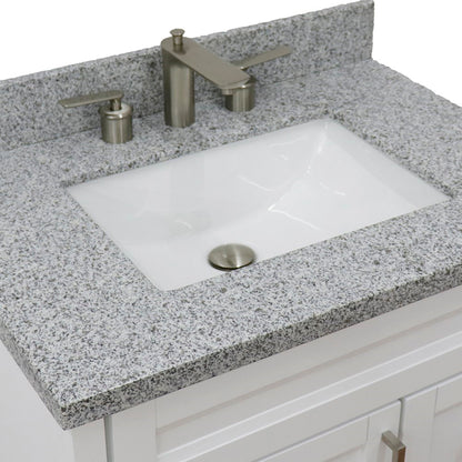 31" Single sink vanity in White finish with Gray granite with rectangle sink
