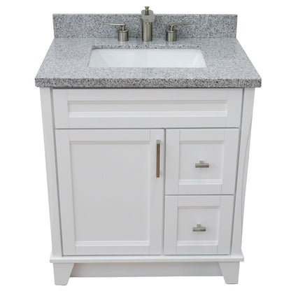 31" Single sink vanity in White finish with Gray granite with rectangle sink
