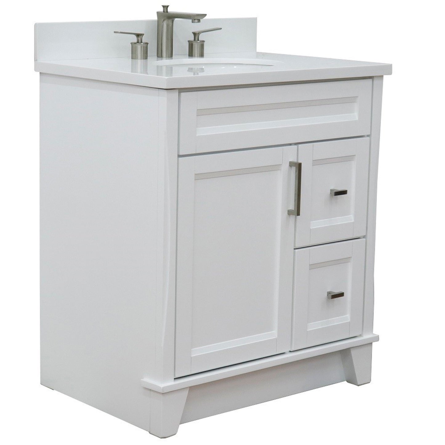 31" Single sink vanity in White finish with White engineered stone with oval sink