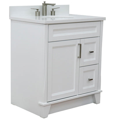 31" Single sink vanity in White finish with White engineered stone with oval sink