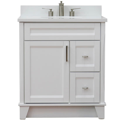 31" Single sink vanity in White finish with White engineered stone with oval sink