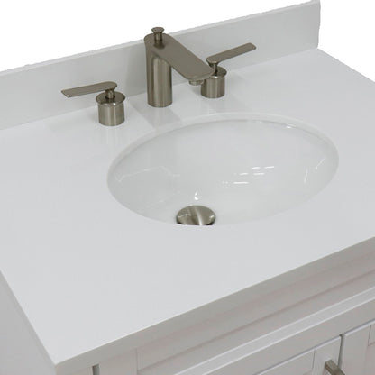 31" Single sink vanity in White finish with White engineered stone with oval sink