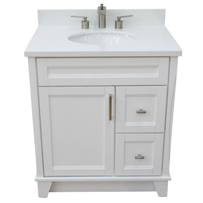 31" Single sink vanity in White finish with White engineered stone with oval sink