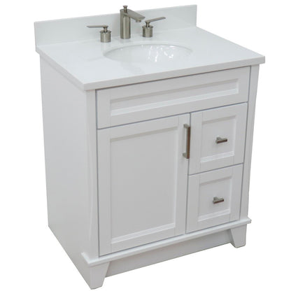 31" Single sink vanity in White finish with White engineered stone with oval sink
