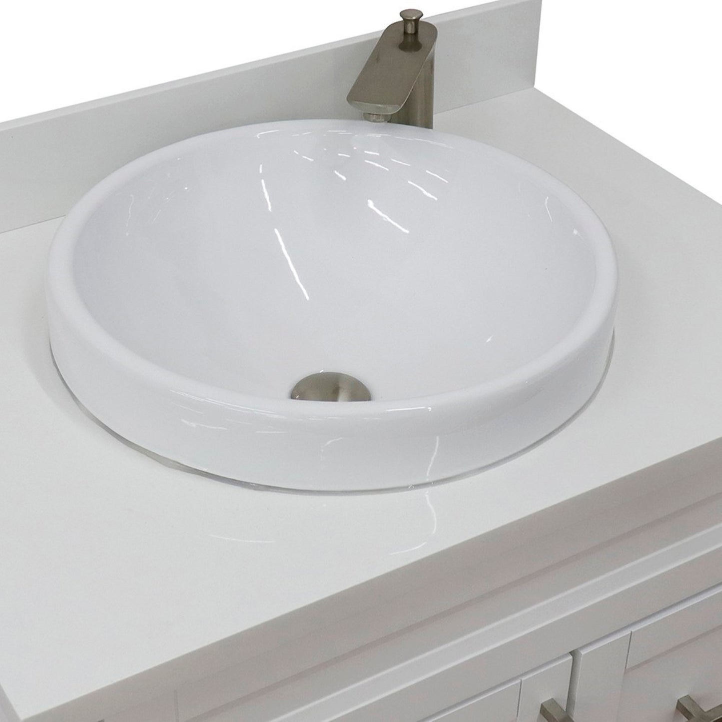 31" Single sink vanity in White finish with White engineered stone with round sink