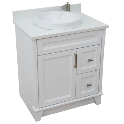 31" Single sink vanity in White finish with White engineered stone with round sink