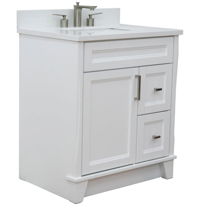 31" Single sink vanity in White finish with White engineered stone with rectangle sink