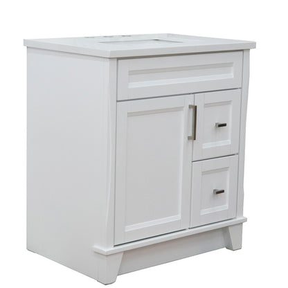 31" Single sink vanity in White finish with White engineered stone with rectangle sink