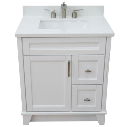 31" Single sink vanity in White finish with White engineered stone with rectangle sink