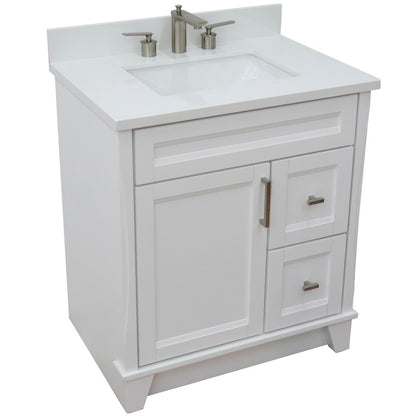 31" Single sink vanity in White finish with White engineered stone with rectangle sink