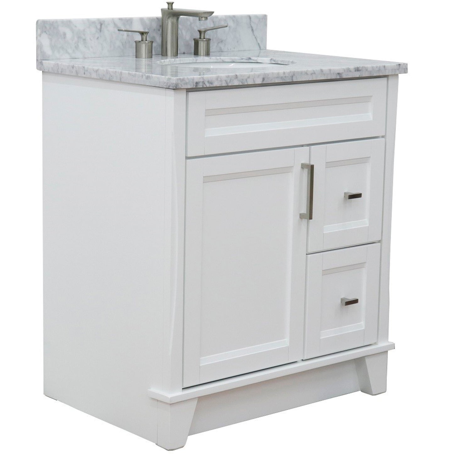 31" Single sink vanity in White finish with White Carrara marble with oval sink