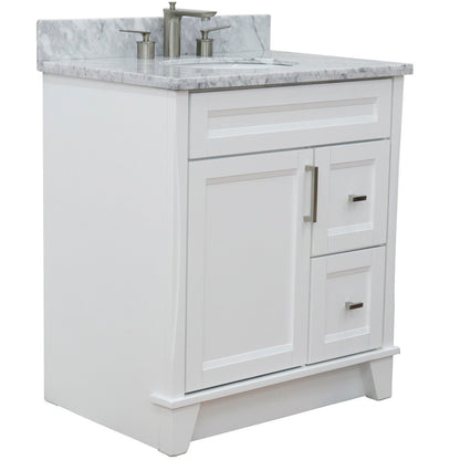 31" Single sink vanity in White finish with White Carrara marble with oval sink