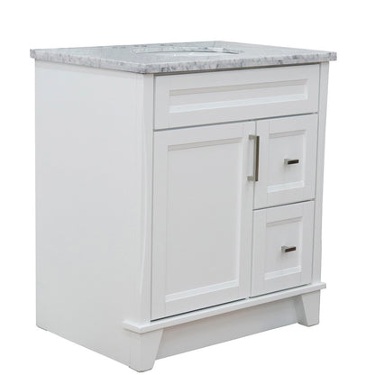 31" Single sink vanity in White finish with White Carrara marble with oval sink