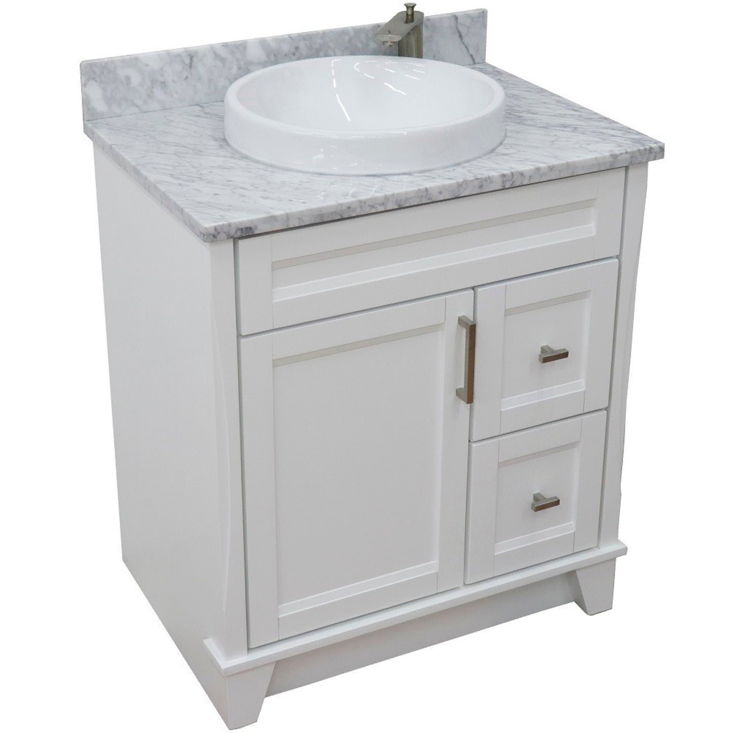 31" Single sink vanity in White finish with White Carrara marble with round sink