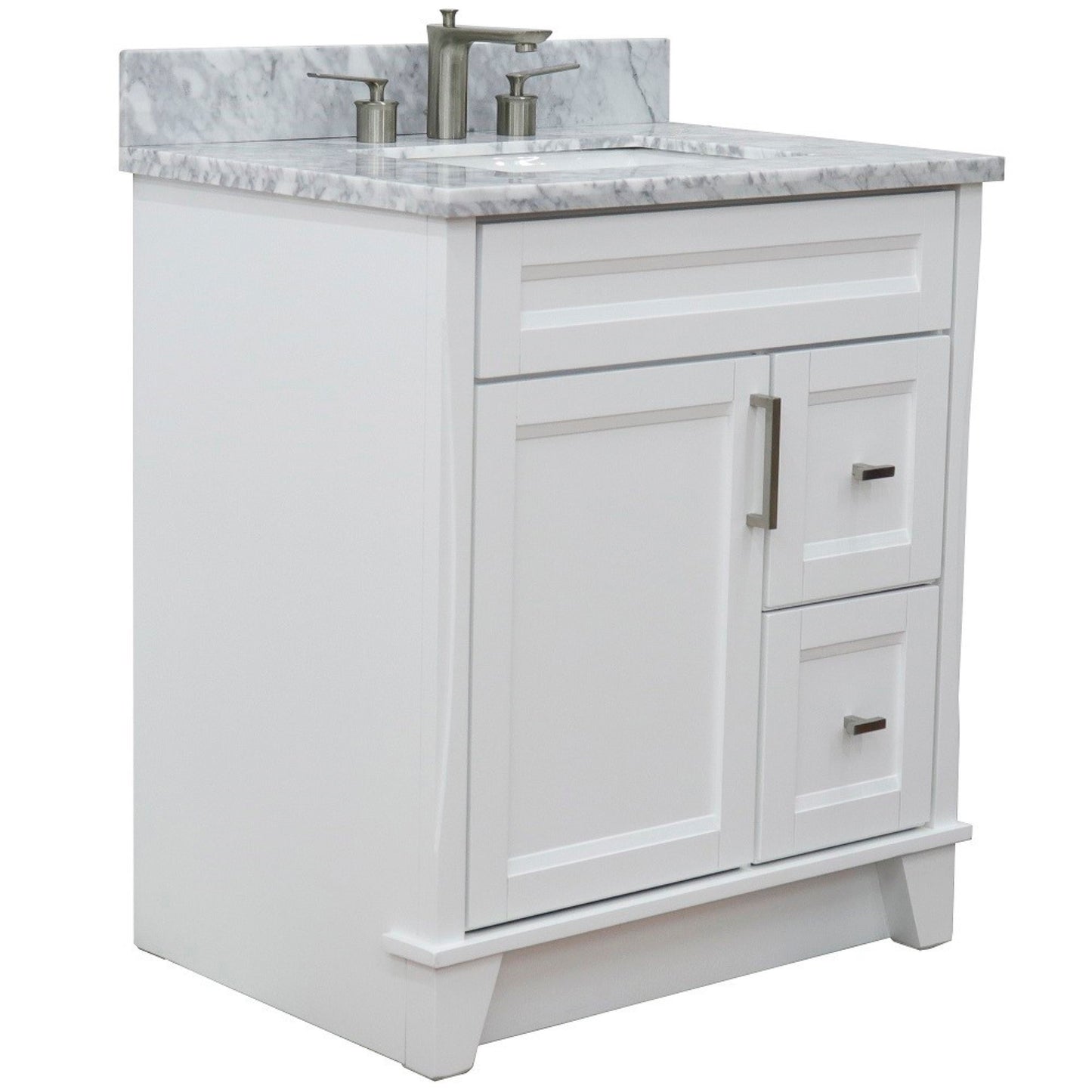 31" Single sink vanity in White finish with White Carrara marble with rectangle sink