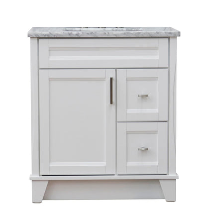 31" Single sink vanity in White finish with White Carrara marble with rectangle sink