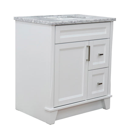 31" Single sink vanity in White finish with White Carrara marble with rectangle sink