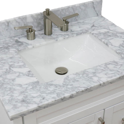 31" Single sink vanity in White finish with White Carrara marble with rectangle sink