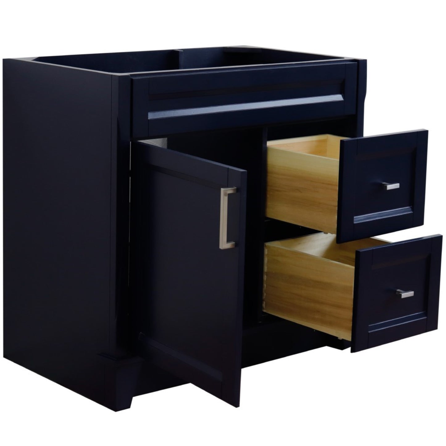 36" Single sink vanity in Blue finish cabinet only Left door
