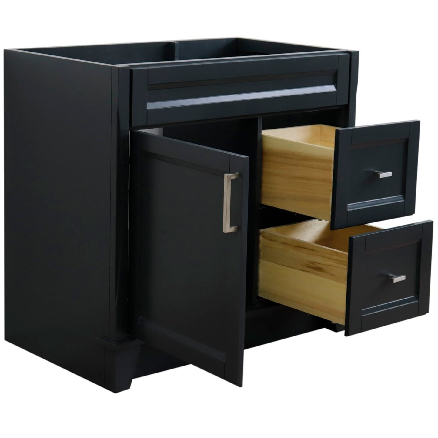 36" Single sink vanity in Dark Gray finish cabinet only Left door