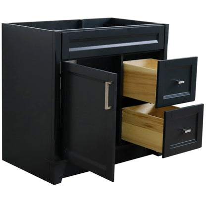 36" Single sink vanity in Dark Gray finish cabinet only Left door