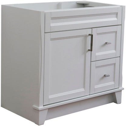 36" Single sink vanity in White finish cabinet only Left door