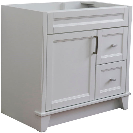 36" Single sink vanity in White finish cabinet only Left door