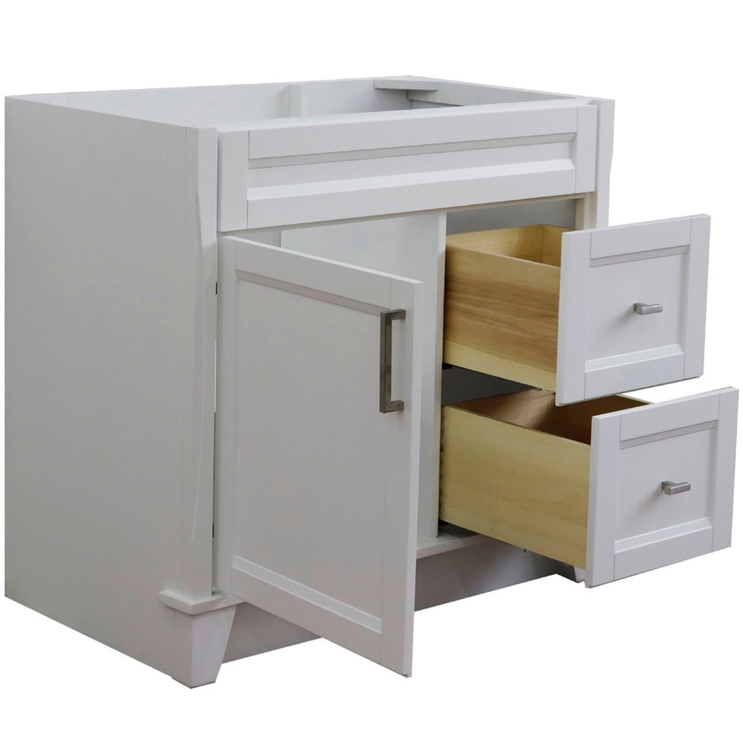 36" Single sink vanity in White finish cabinet only Left door