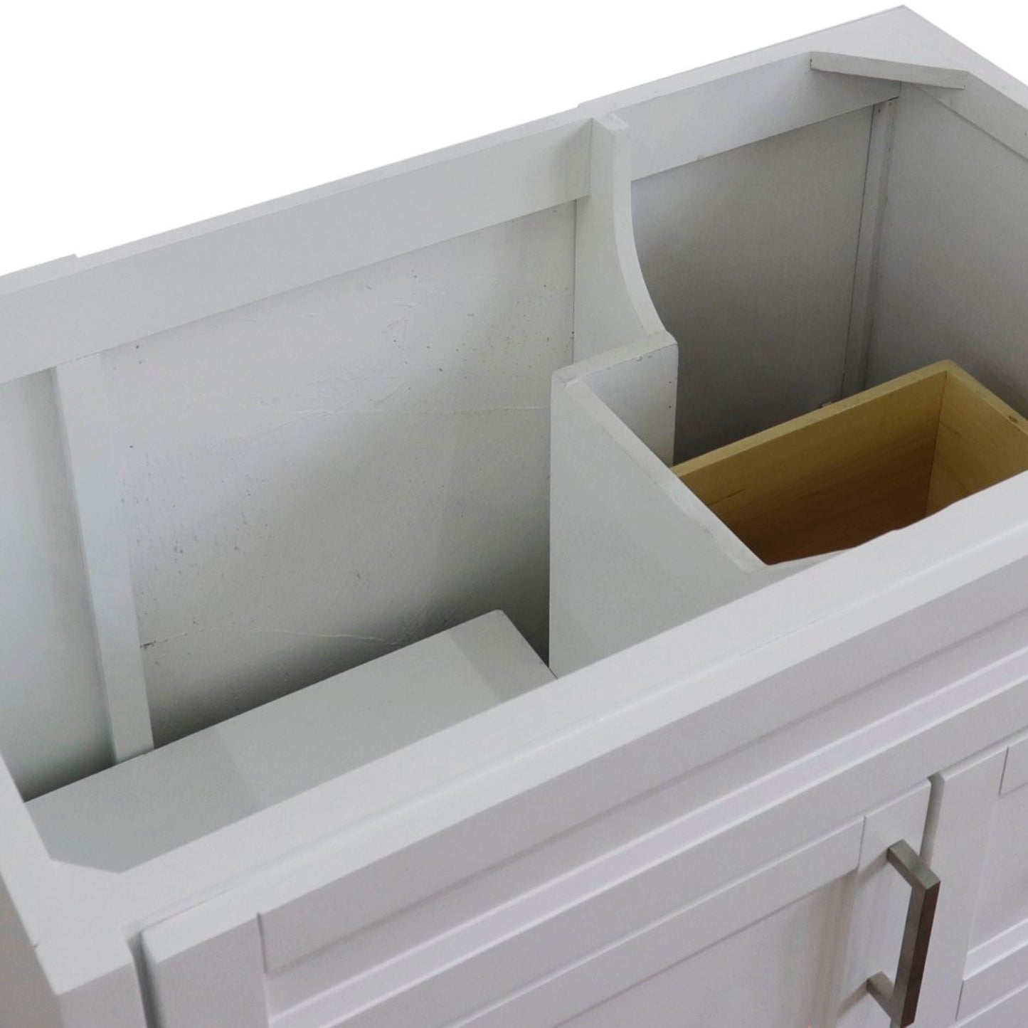 36" Single sink vanity in White finish cabinet only Left door