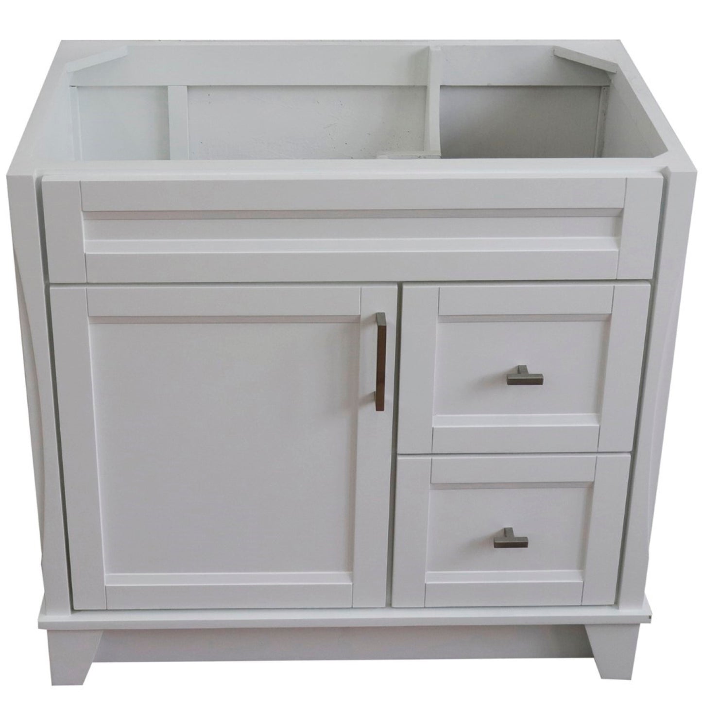 36" Single sink vanity in White finish cabinet only Left door