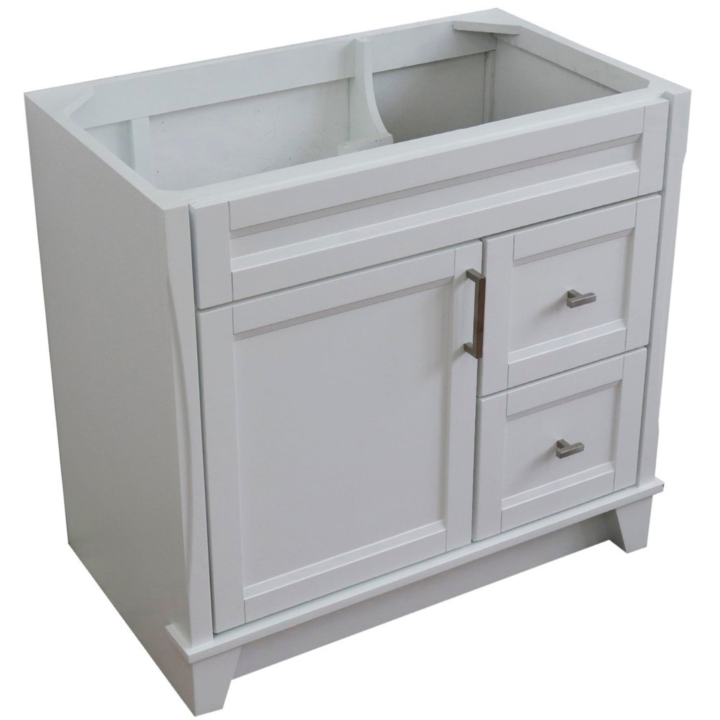 36" Single sink vanity in White finish cabinet only Left door